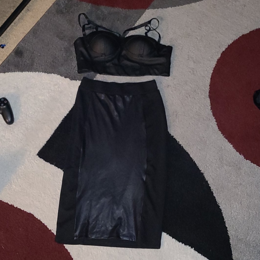 Black pleather crop top